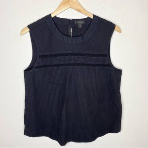 J. Crew Black Sleeveless Tank Top Zip on Back Pleated Mesh Lines Size 12